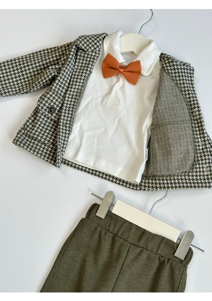 Ekose Ceketli Erkek Bebek 3'lü Papyonlu Takım Set fiyatları