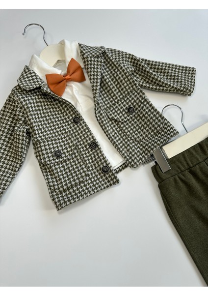 Ekose Ceketli Erkek Bebek 3'lü Papyonlu Takım Set modelleri
