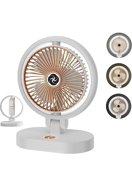 Masaüstü Vantilatör, 3 Renk Işıklı, 4 Hız Kademesi, Ayarlanabilir 90° Dönüş, Sessiz Fan