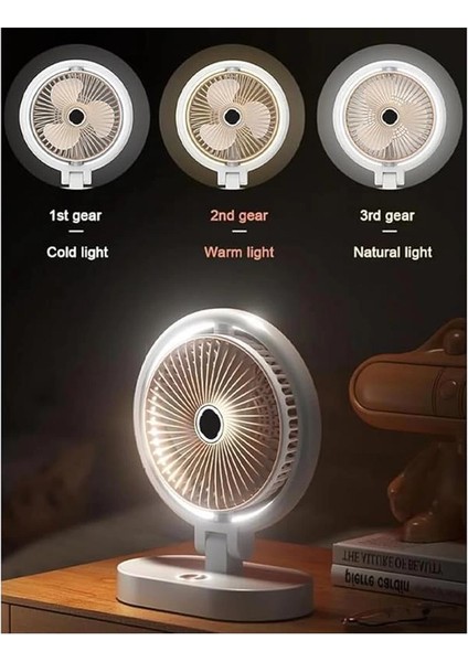 Masaüstü Vantilatör, 3 Renk Işıklı, 4 Hız Kademesi, Ayarlanabilir 90° Dönüş, Sessiz Fan indirimleri