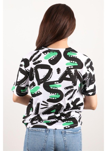 Kadın Baskılı Bisiklet Yaka Oversize T-Shirt modelleri