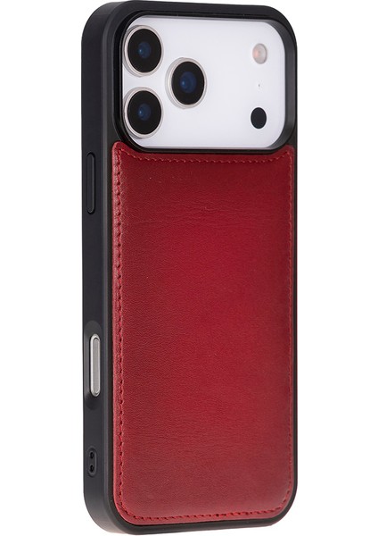 Apple iPhone 17 Pro Için, Hakiki Deri, El Yapımı Cüzdanlı Kılıf, Magsafe ile Uyumlu, Iç Yüzeyi Kadife, Kırmızı indirimleri