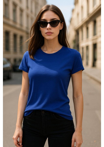 Kadın %100 Organik Pamuklu Relaxed Yıkamalı T-Shirt Bisiklet Yaka Kısa Kollu Kadın Basic Tişört