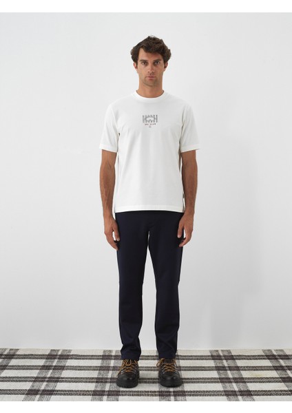 Erkek Ekru Pamuk Dokulu Regular Fit Tişört