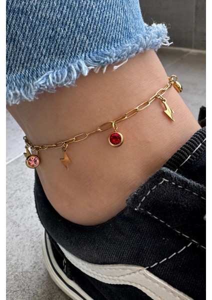 Renkli Zirkon Taşlı Şimşek Model Kadın Çelik Halhal fiyatları