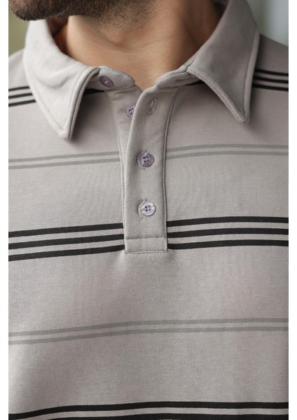 Boyalı Gri Çizgili Polo Yaka Erkek Sweatshirt E7172 fiyatları