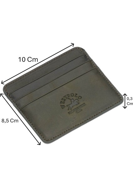 Unisex Süper Slim Para Bölmeli Hakiki Deri Ince Kartlık Cüzdan 6 Bölmeli - Yeşil