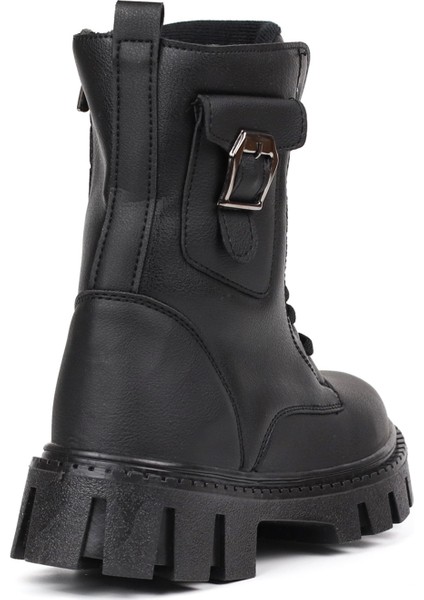 Kadın Siyah Postal Bot – Kalın Taban Fermuarlı Bağcıklı Cepli Tokalı Rahat Günlük Şık ve Dayanıklı indirimleri