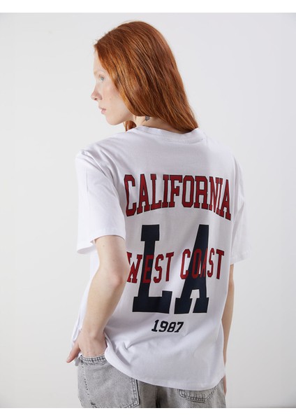 Yeni Sezon Bisiklet Yaka California Baskılı Kadın Tişört