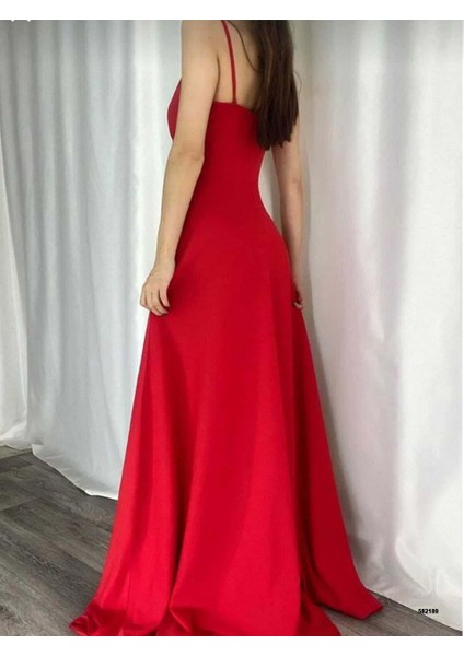 Esnek Kumaş Ip Askılı Yırtmaç Detaylı Uzun Abiye ve Mezuniyet Elbisesi Kırmızı 582189 fiyatları