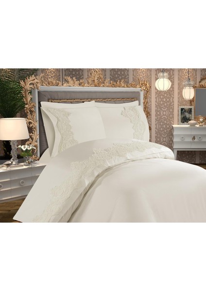 Duru Fransız Güpürlü Çeyizlik Nevresim Takmı Krem