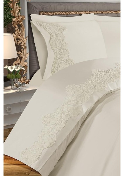 Duru Fransız Güpürlü Çeyizlik Nevresim Takmı Krem fırsatları