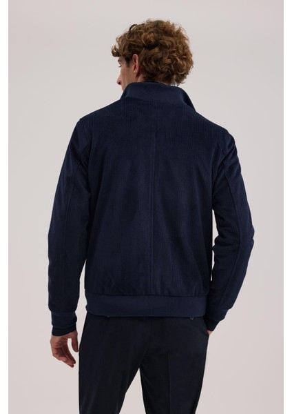 Lacivert Comfort Fit Hakim Yaka Kadife Mont fırsatları