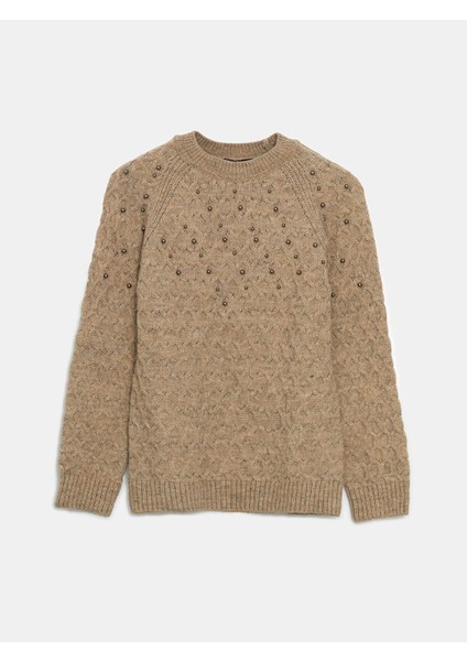 Yeni Sezon Bisiklet Yaka Boncuk Işlemeli Kadın Triko Kazak indirimleri