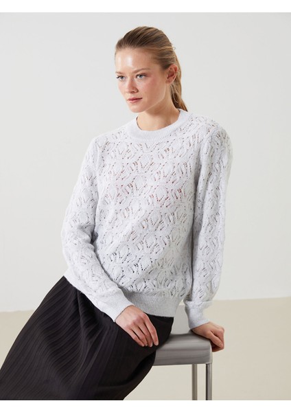 Yeni Sezon Bisiklet Yaka Ajurlu Kadın Triko Kazak