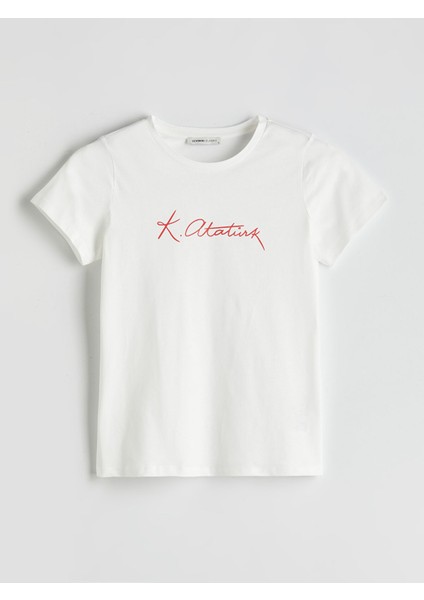 Yeni Sezon Bisiklet Yaka Atatürk Imza Baskılı Kadın Tişört indirimleri