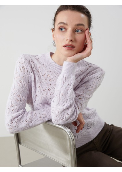 Yeni Sezon Bisiklet Yaka Ajurlu Kadın Triko Kazak