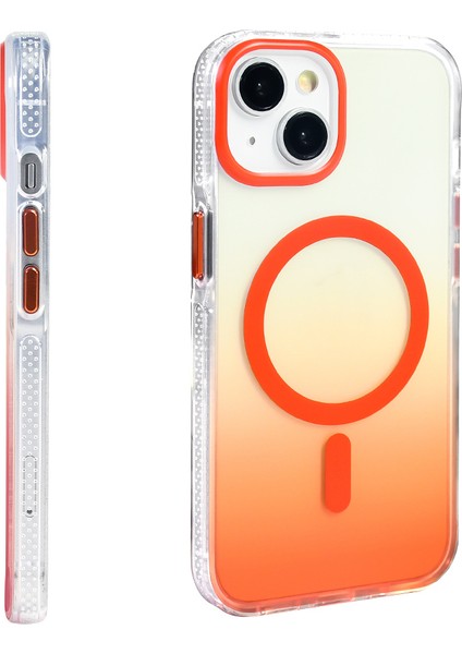 Apple iPhone 14 Kılıf M-Safe Şarj Özellikli Transparan Renk Geçişli Zore Toros Kapak Turuncu fiyatları