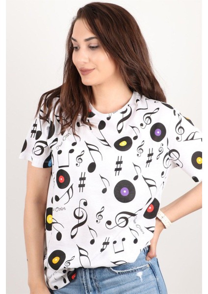 Kadın Baskılı Bisiklet Yaka Oversize T-Shirt fiyatları