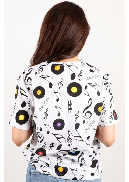 Kadın Baskılı Bisiklet Yaka Oversize T-Shirt fırsatları