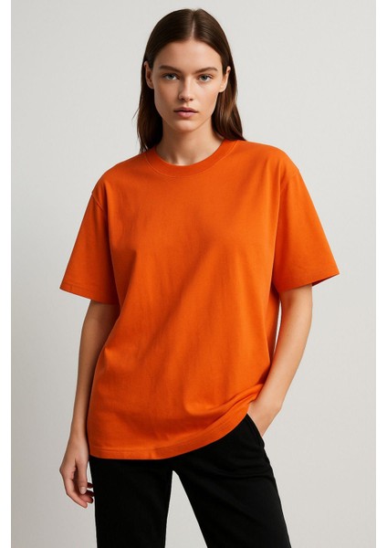 Kadın Kiremit %100 Pamuk Oversize Basic Tişört – Rahat Kalıp Relaxed Bisiklet Yaka T-Shirt fiyatları