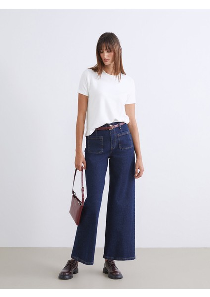 Yeni Sezon Beli Kemerli Wideleg Kadın Jean Pantolon