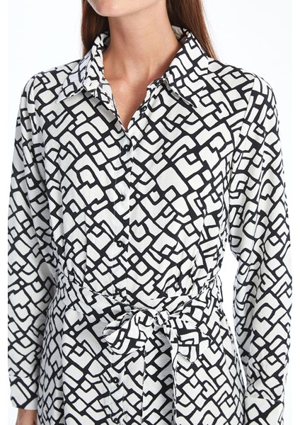 Yeni Sezon Desenli Uzun Kollu Kadın Gömlek Elbise modelleri