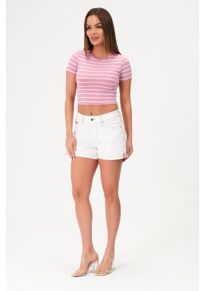 Kadın Crop Bluz Bisiklet Yaka Krop