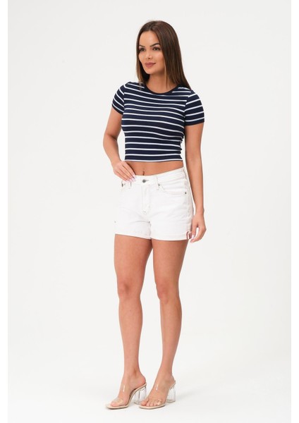 Kadın Crop Bluz Bisiklet Yaka Krop