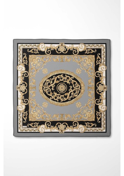 Gri Varak Desen Twill Ipek Eşarp