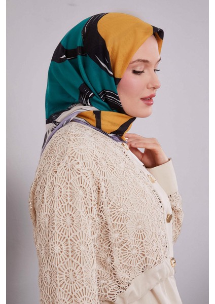 Lila Soyut Desen Soft Eşarp