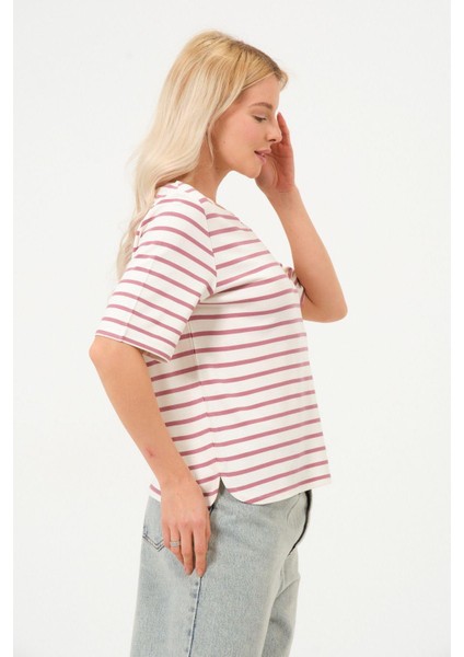 Kadın Çizgili Tişört Oversize T-Shirt fırsatları