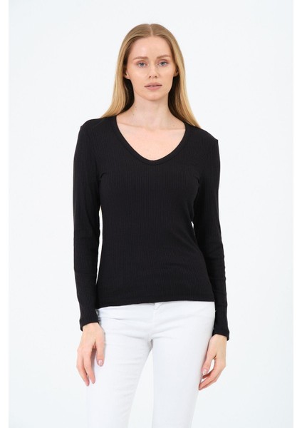 Kadın V Yaka Uzun Kollu Kaşkorse Bluz