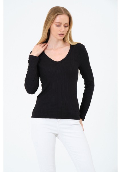 Kadın V Yaka Uzun Kollu Kaşkorse Bluz modelleri