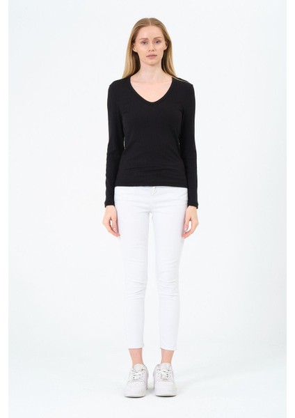 Kadın V Yaka Uzun Kollu Kaşkorse Bluz indirimleri