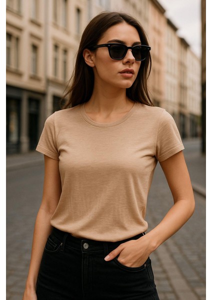 Kadın %100 Organik Pamuklu Relaxed Yıkamalı T-Shirt Bisiklet Yaka Kısa Kollu Kadın Basic Tişört fiyatları