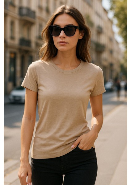 Kadın %100 Organik Pamuklu Relaxed Yıkamalı T-Shirt Bisiklet Yaka Kısa Kollu Kadın Basic Tişört modelleri