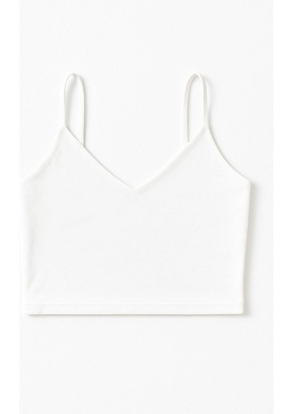 Kadın 2'li Paket Pembe Beyaz Kısa Crop Ip Askılı V Yaka Krop Bluz Büstiyer indirimleri