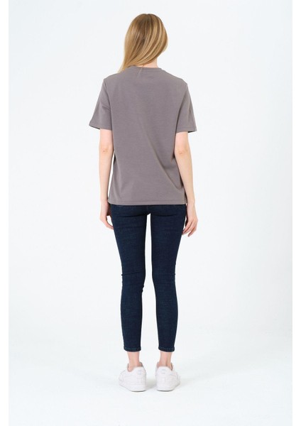 Kadın Bisiklet Yaka Kısa Kollu Basic T-Shirt - Interlok Kumaş modelleri