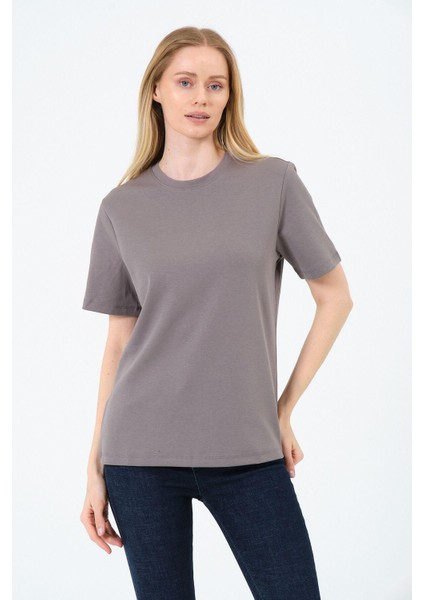 Kadın Bisiklet Yaka Kısa Kollu Basic T-Shirt - Interlok Kumaş fırsatları
