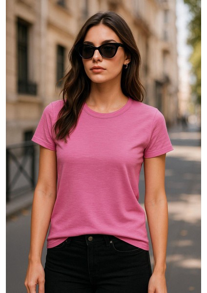 Kadın %100 Organik Pamuklu Relaxed Yıkamalı T-Shirt Bisiklet Yaka Kısa Kollu Kadın Basic Tişört fiyatları