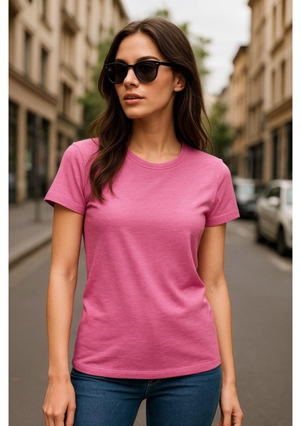 Kadın %100 Organik Pamuklu Relaxed Yıkamalı T-Shirt Bisiklet Yaka Kısa Kollu Kadın Basic Tişört modelleri