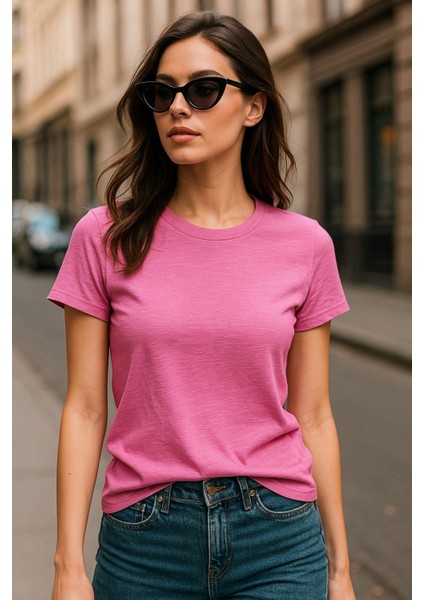 Kadın %100 Organik Pamuklu Relaxed Yıkamalı T-Shirt Bisiklet Yaka Kısa Kollu Kadın Basic Tişört fırsatları