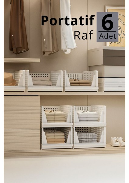 Mithra Life 6 Lı Kayar Raf Organizer – Beyaz Dolap Içi Kıyafet, Aksesuar Düzenleyici MIT1262
