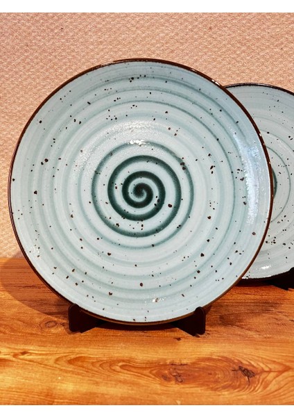 Ikili Spiral Desenli 30 cm Büyük Porselen Servis Tabağı Seti – Mavi fırsatları