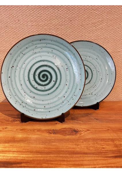 Ikili Spiral Desenli 30 cm Büyük Porselen Servis Tabağı Seti – Mavi indirimleri