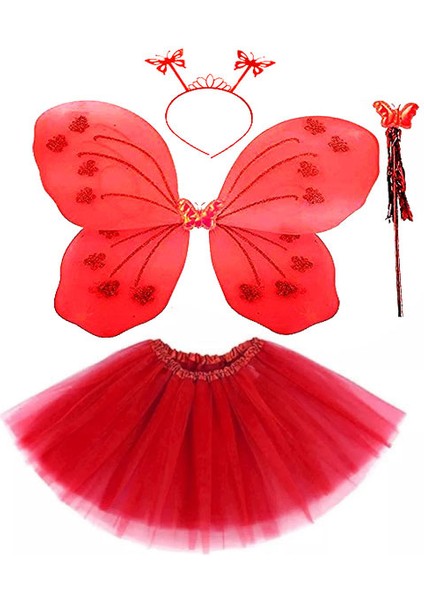 Kırmızı Kelebek Kostümü - Kostüm Aksesuar Seti 4 Parça