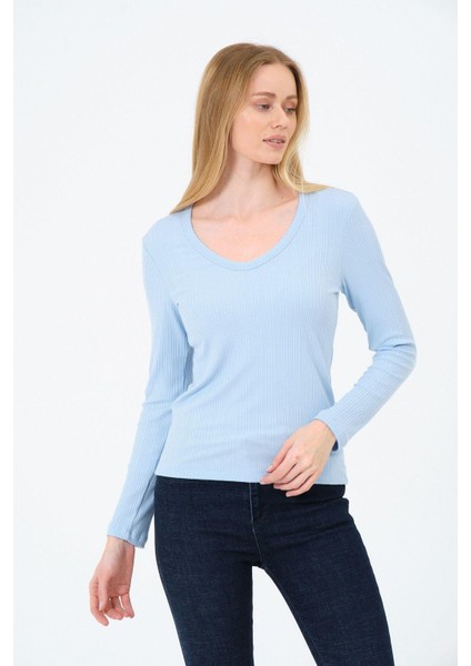 Kadın V Yaka Uzun Kollu Kaşkorse Bluz fiyatları