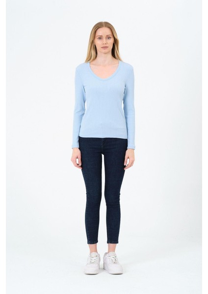 Kadın V Yaka Uzun Kollu Kaşkorse Bluz indirimleri