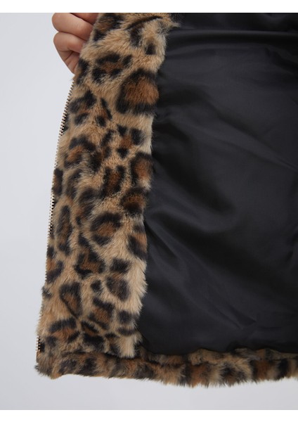 Yeni Sezon Dik Yaka Leopar Desenli Kadın Mont fırsatları